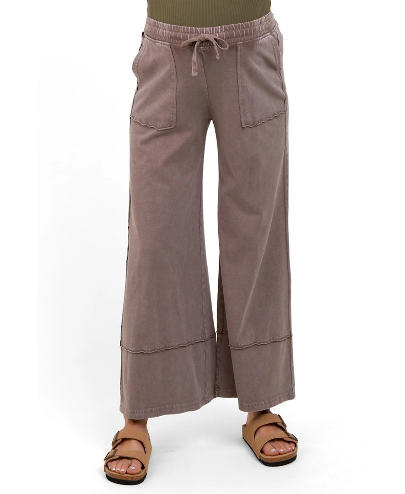 Pinkblush Women's Mocha Mineral Wash Wide Leg Ankle Pants