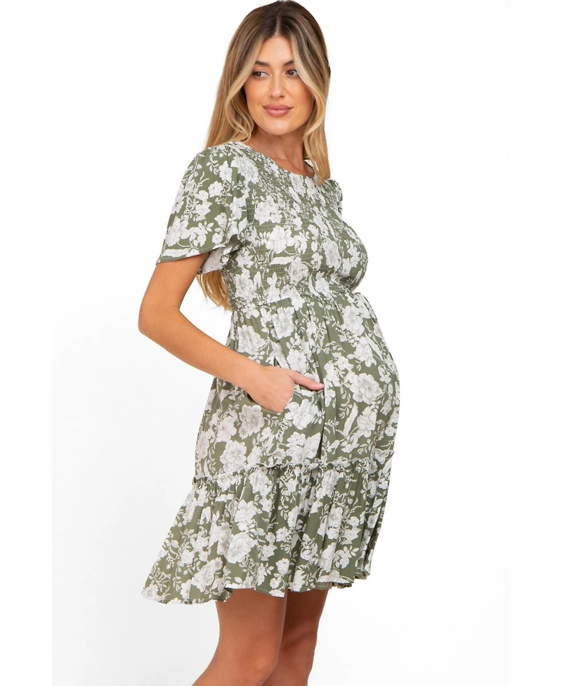 Pinkblush Maternity Floral Smocked Ruffle Dress