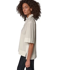 Donna Karan Weekend Women's Poplin V-Neck Collared Top