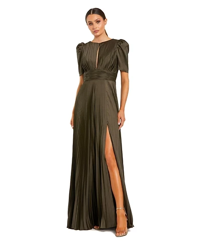 Mac Duggal Women's Charmeuse Keyhole Puff-Sleeve Evening Gown