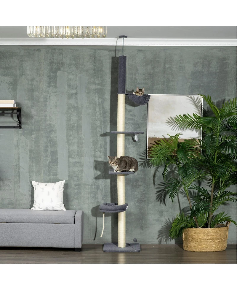 Ruie Floor to Ceiling 5-Tier Cat Tree Tower with Hammock and Cozy Bed