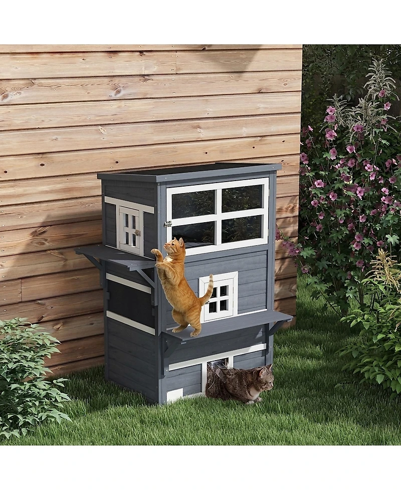 Ruie Outdoor 3-Tier Cat House Kitty Shelter with Escape Door
