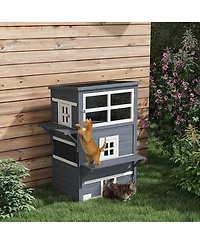 Ruie Outdoor 3-Tier Cat House Kitty Shelter with Escape Door