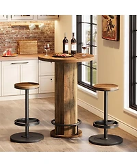 Yiortwo Round Bar Table Set with 2 Matching Bar Stools Rustic Wood and Metal Bistro Pub Furniture