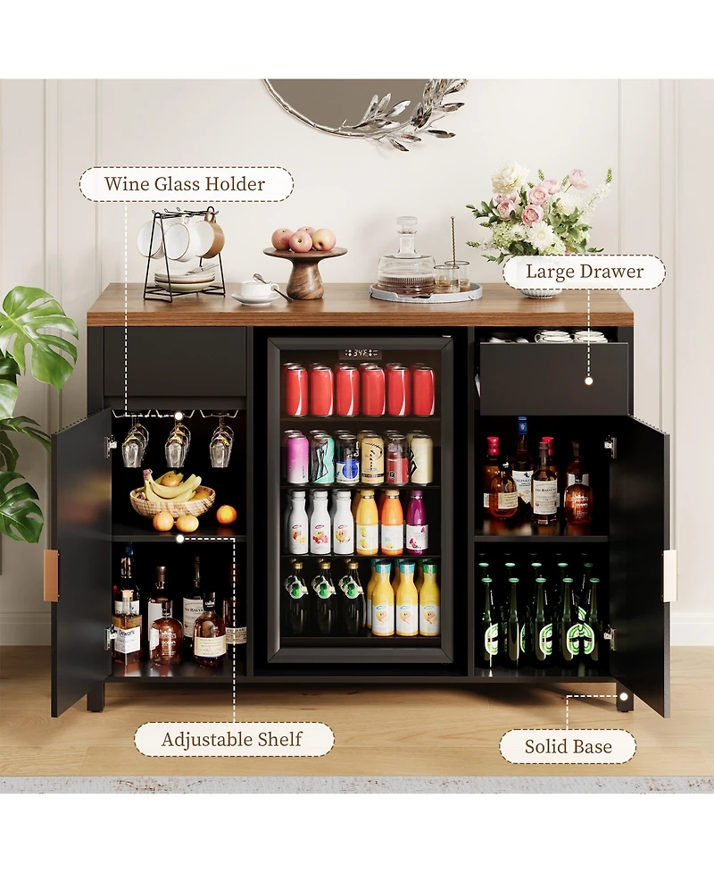 homfan 53" Coffee Bar Cabinet with Fridge Space Charging Station, Wine Rack and Fluted Liquor Cabinet for Dining Room and Kitchen