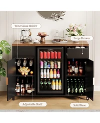 homfan 53" Coffee Bar Cabinet with Fridge Space Charging Station, Wine Rack and Fluted Liquor Cabinet for Dining Room and Kitchen