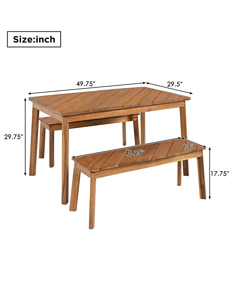 Clihome 3 Pieces Acacia Wood Table Bench Dining Set
