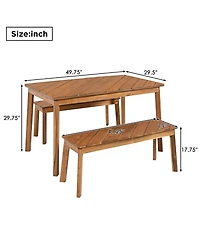 Clihome 3 Pieces Acacia Wood Table Bench Dining Set