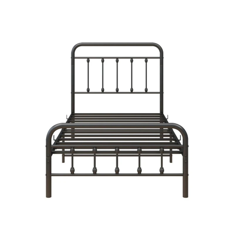 Lucky One Twin Size Metal Platform Bed Frame with Victorian Headboard and Footboard, Steel Slats, No Box Spring Needed, Under-Bed Storage