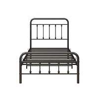 Lucky One Twin Size Metal Platform Bed Frame with Victorian Headboard and Footboard, Steel Slats, No Box Spring Needed, Under-Bed Storage