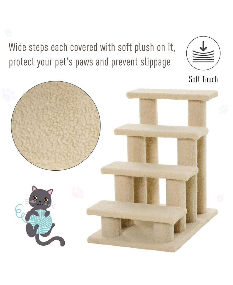 Ruie 25 in 4 Step Carpeted Cat Stairs with Sisal Scratching Posts