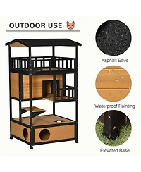 Ruie Wooden Outdoor Cat House Feral Cat Shelter with Asphalt Roof