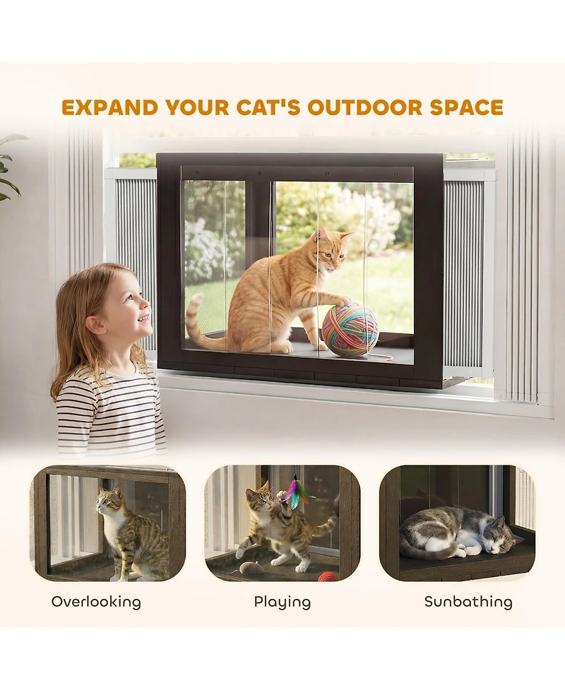 Ruie Window Mounted Outdoor Catio Cat Enclosure with Acrylic Top