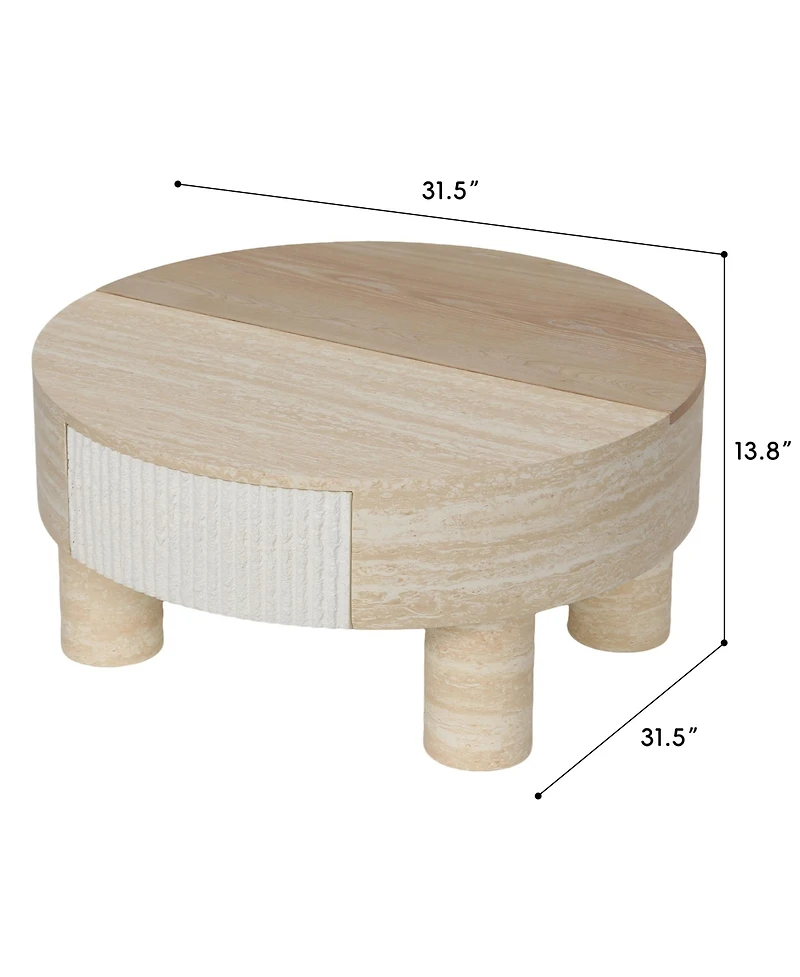 Clihome 31.5 Inch Round Mdf Coffee Table with Hidden Storage Drawer, Modern Minimalist Side End Table
