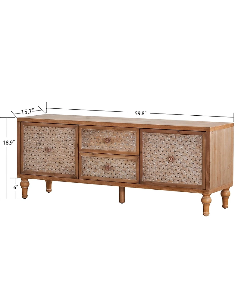 Clihome Rattan Tv Stand for 60 Inch Tv, Boho Media Console with Drawers, Farmhouse Entertainment Center