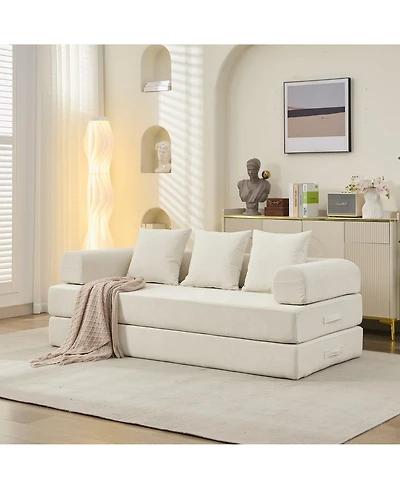 Clihome Convertible Folding Mattress Couch, Chenille Floor Sofa with Armrest, Floor Sofa Lounge Couch