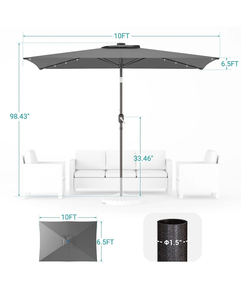 Sonkuki Enhance Your Outdoor Oasis with 10×6.5Feet Led Rectangular Patio Umbrella - Stylish, Durable, and Sun-Protective!