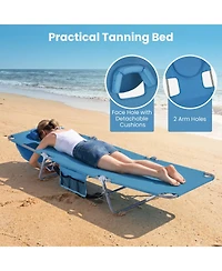Gymax 2-Pieces Tanning ChairFolding Beach Lounge Chair with 5-Position Adjustable Backrest