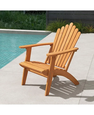 Gymax Adirondack Chair with Slatted Backrest and Seat Built-in Armrests for Backyard