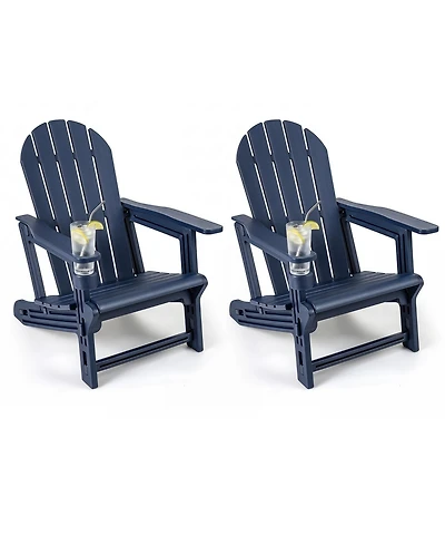 Gymax Piece Adirondack Chair with Cup Holder and Wooden Texture Outdoor Plastic Chair
