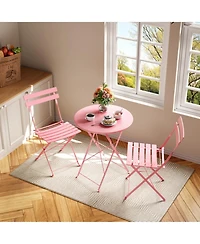 homfan Folding Bistro Set, Outdoor Patio Table and Chairs Set Metal Frame Space Saving Design for Balcony, Garden, Camping