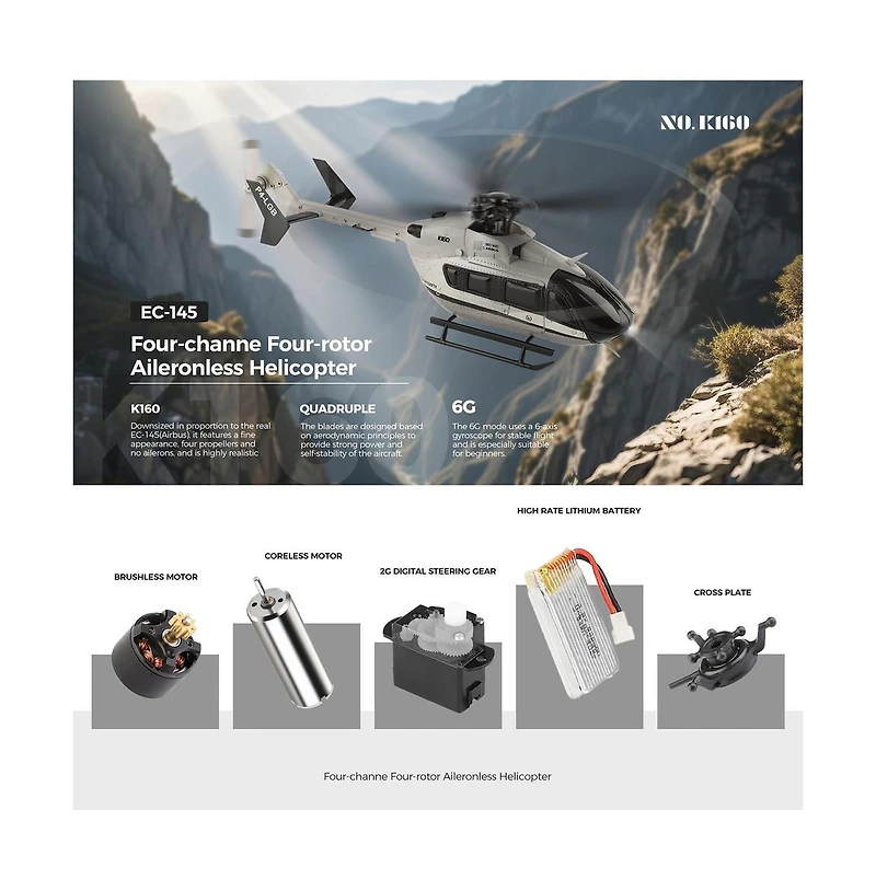 Bruce & Shark 4-Channel Rc Helicopter with Altitude Hold and One-Key Takeoff and Landing
