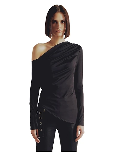 Pcfg Women's Draped Long-Sleeve Polyester-Blend Top