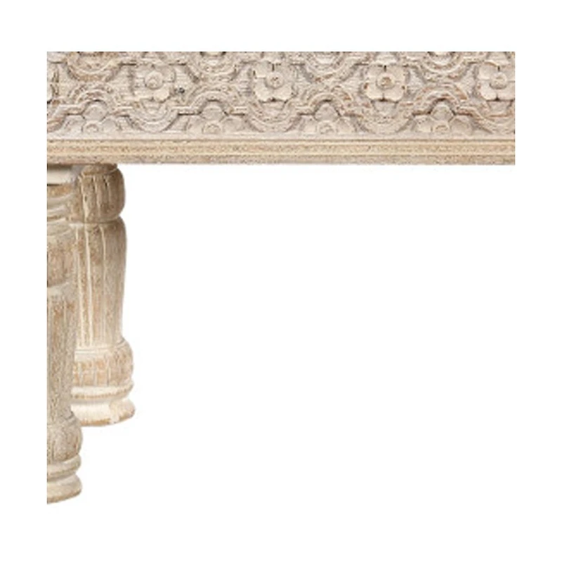 HomeRoots 58" Floral Distressed Solid Wood Dining Bench