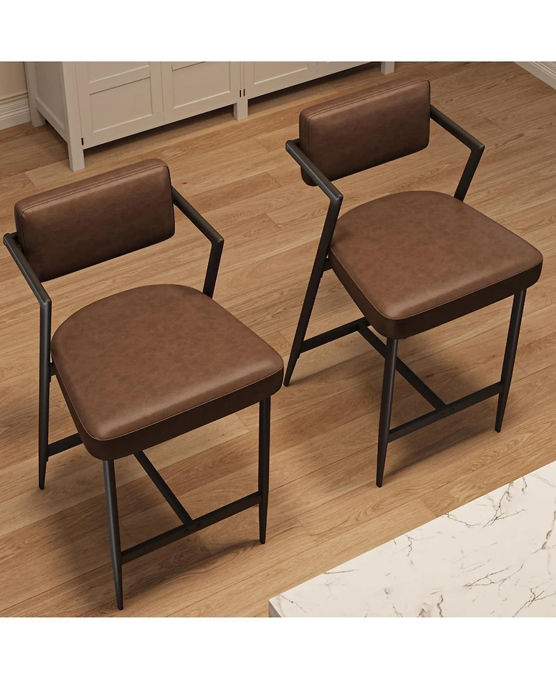 homfan Set of 4 27" Counter Height Bar Stools with Armrests, Faux Leather Upholstery and Footrest, for Kitchen Island