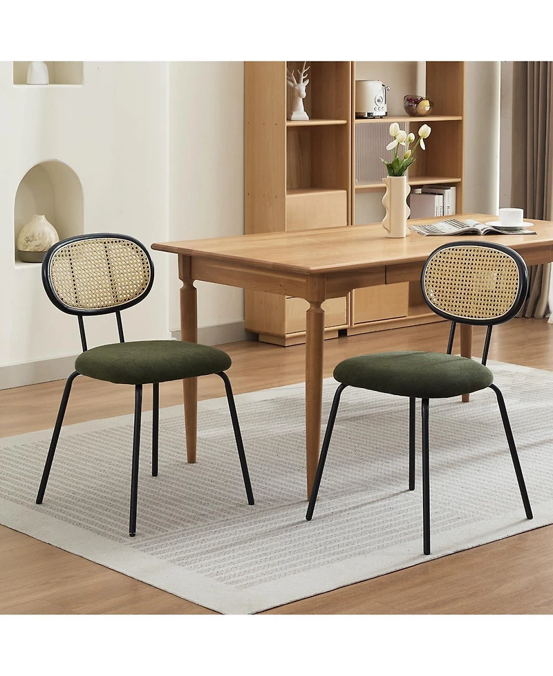 homfan Mid-Century Velvet Dining Chairs with Rattan Back and Metal Legs, Set of 2