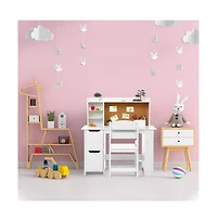 homfan Kids Study Desk and Chair Set with Bookshelf, Bulletin Board and Cabinets Wooden Vanity for Boys and Girls Ages 3-8 for Bedroom or Playroom