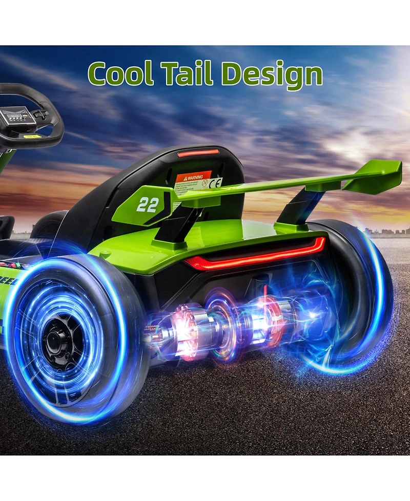 homfan 24V Go Kart, Dual 150W/300W Motors, Adjustable Seat, Drift and Sport Modes, Big Battery, Eva Tires, Led Lights, Up to 8mph