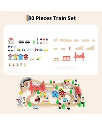 homfan Train and City 2 in 1 Reversible 80-Piece Wooden Activity Table, Ages 3+