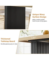 homfan 71-Inch Farmhouse Dining Table for 6-8, Wood Top with Black Fluted Wave Metal Legs