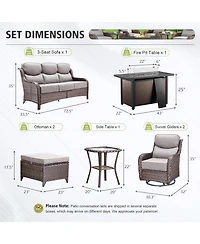 Pocassy Piece Outdoor Patio Furniture with Fire Pit Set,Wicker Sofa Set Rocking Chairs Ottomans,6inch Thick Cushions