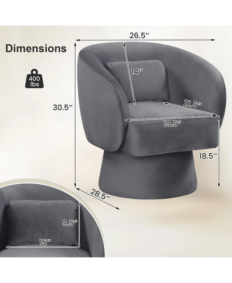 Gymax 2Piece Swivel Accent Chair With Back Removable Lumbar Pillow 360 Degree Rotating Function
