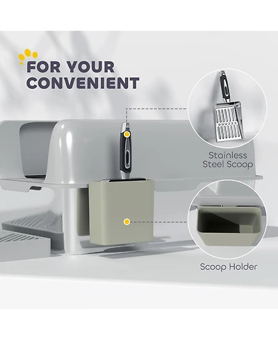 Ruie High Sided Stainless Steel Litter Box with Metal Scoop and Scoop Holder