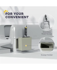 Ruie High Sided Stainless Steel Litter Box with Metal Scoop and Scoop Holder