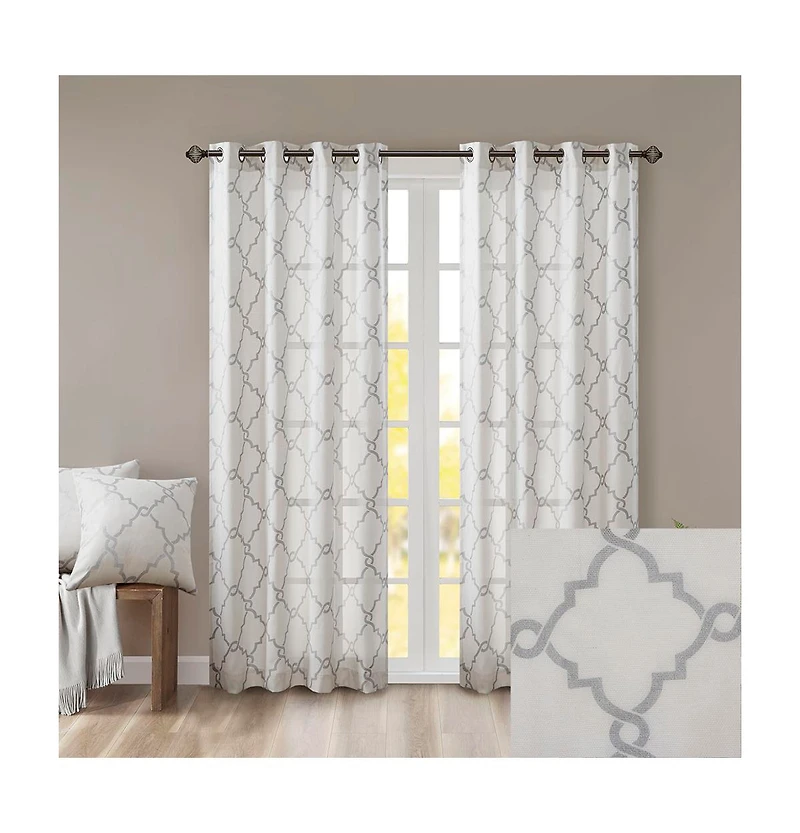 Fretwork Print Grommet Top Window Curtain Panel