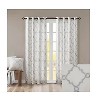 Fretwork Print Grommet Top Window Curtain Panel