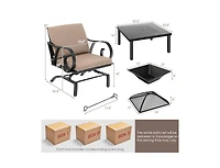 Mondawe 5 Pieces Patio Rocking Chairs and 4-in-1 Fire Pit Table with Fire Poker