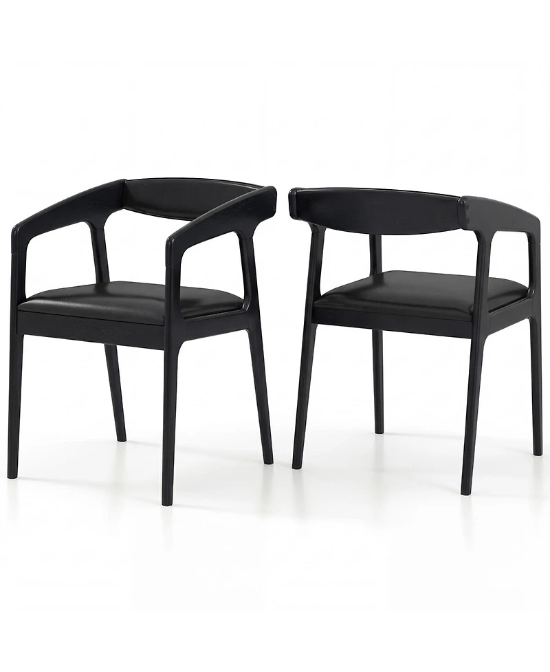 Gymax 2Piece Accent Armchairs Upholstered Pu Leather Chairs With Padded Backrest and Seat