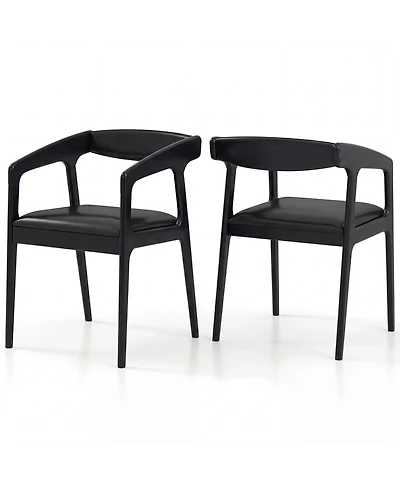 Gymax 2Piece Accent Armchairs Upholstered Pu Leather Chairs With Padded Backrest and Seat