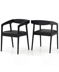 Gymax 2Piece Accent Armchairs Upholstered Pu Leather Chairs With Padded Backrest and Seat