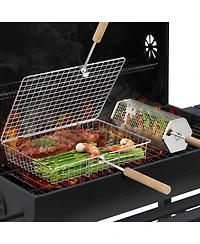 Xdovet Grill Basket Removable Wooden Handle Stainless Steel Bbq Tool