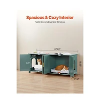 Ruie 47 in Cat Litter Box Enclosure Cabinet with 4 Doors and 2 Entries