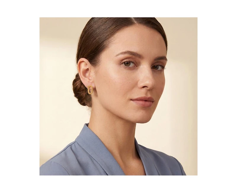Rachel Glauber Radiant 14K Gold Plated Mesh Rectangular Loops Earrings