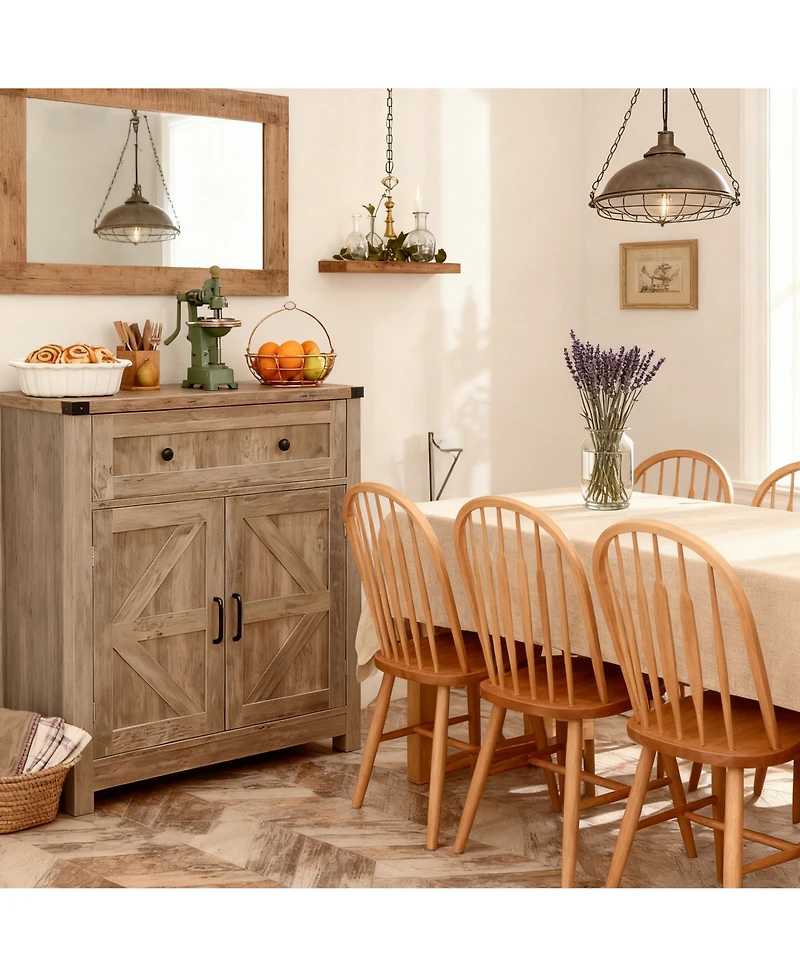 Clihome Wood-Grain Top Farmhouse Barn-Door Storage Cabinet