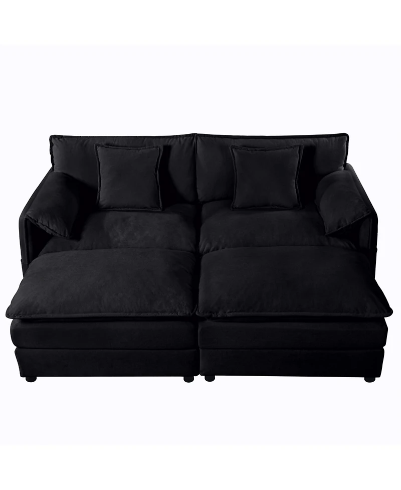 Clihome Deep Seat Sectional Cloud Sofa with 2 Ottomans and Soft Pillows, Loveseat Modular Couch for Living Room, Apartment,Diy Combination