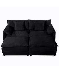Clihome Deep Seat Sectional Cloud Sofa with 2 Ottomans and Soft Pillows, Loveseat Modular Couch for Living Room, Apartment,Diy Combination